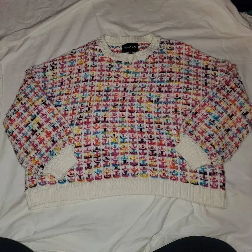 Rehab Lab Multicolor Knit Crewneck Oversized Sweater Size Large